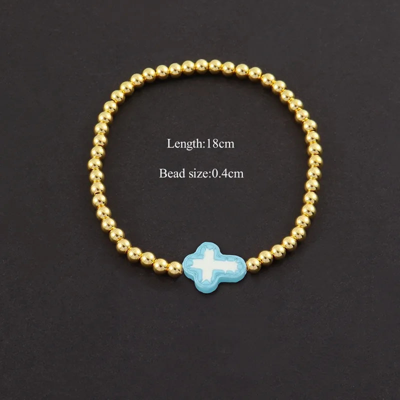 Fashionable Multi-Color Cross Beaded Bracelet Gold Copper Beads Women's Handwear Elegant Simple Classic Style Everyday Date