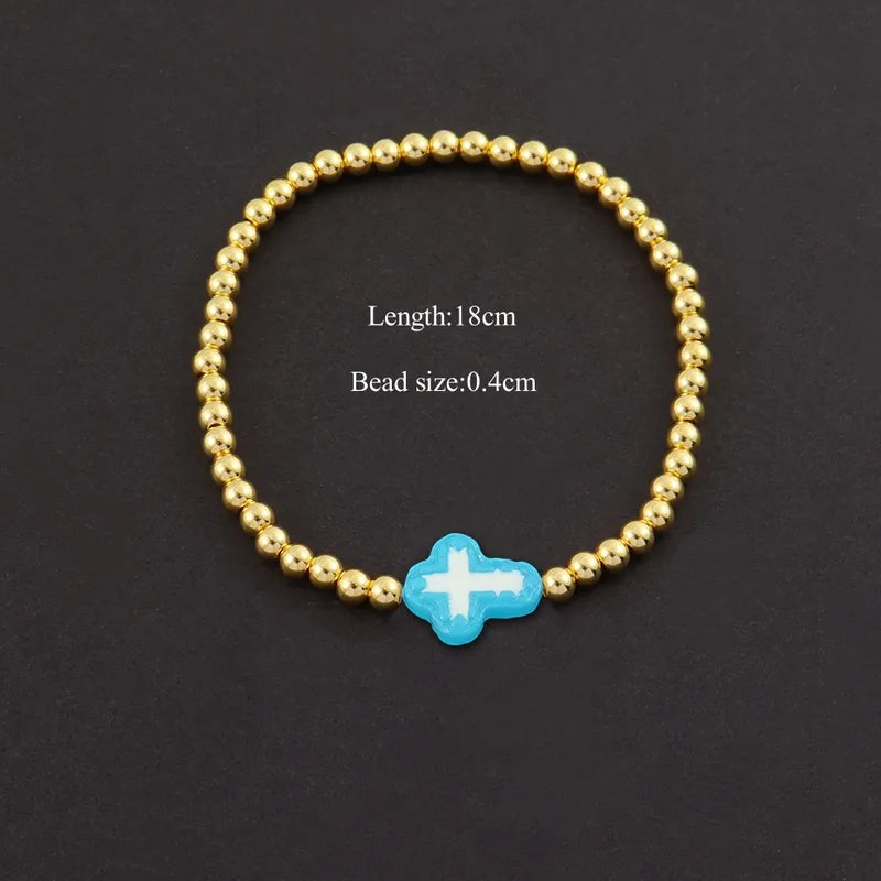 Fashionable Multi-Color Cross Beaded Bracelet Gold Copper Beads Women's Handwear Elegant Simple Classic Style Everyday Date