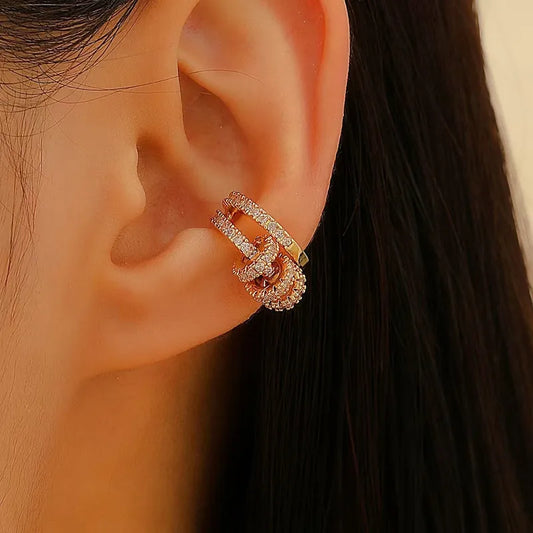 Fashionable Multi-circle Micro-set Zircon Ear Cuffs No Piercing Required Simple European Style Women's Jewelry Earrings
