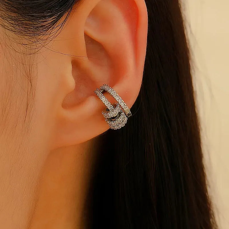 Fashionable Multi-circle Micro-set Zircon Ear Cuffs No Piercing Required Simple European Style Women's Jewelry Earrings