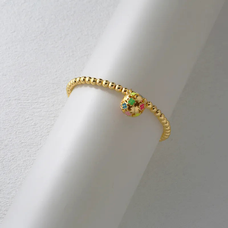 Fashionable Personality Ins Love Heart Hollow Out Colorful Drip Oil Round Ball Pendant Women's Design Versatile Hand Bracelet