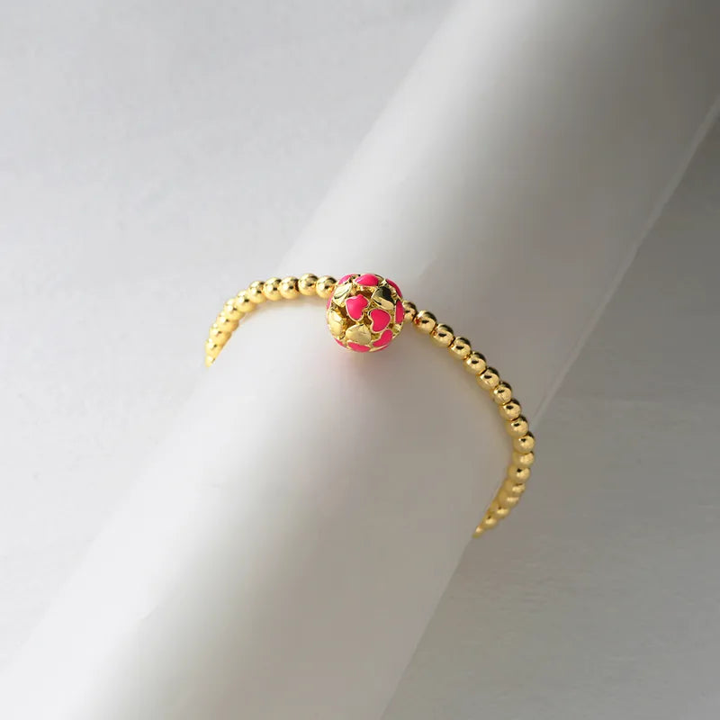 Fashionable Personality Ins Love Heart Hollow Out Colorful Drip Oil Round Ball Pendant Women's Design Versatile Hand Bracelet