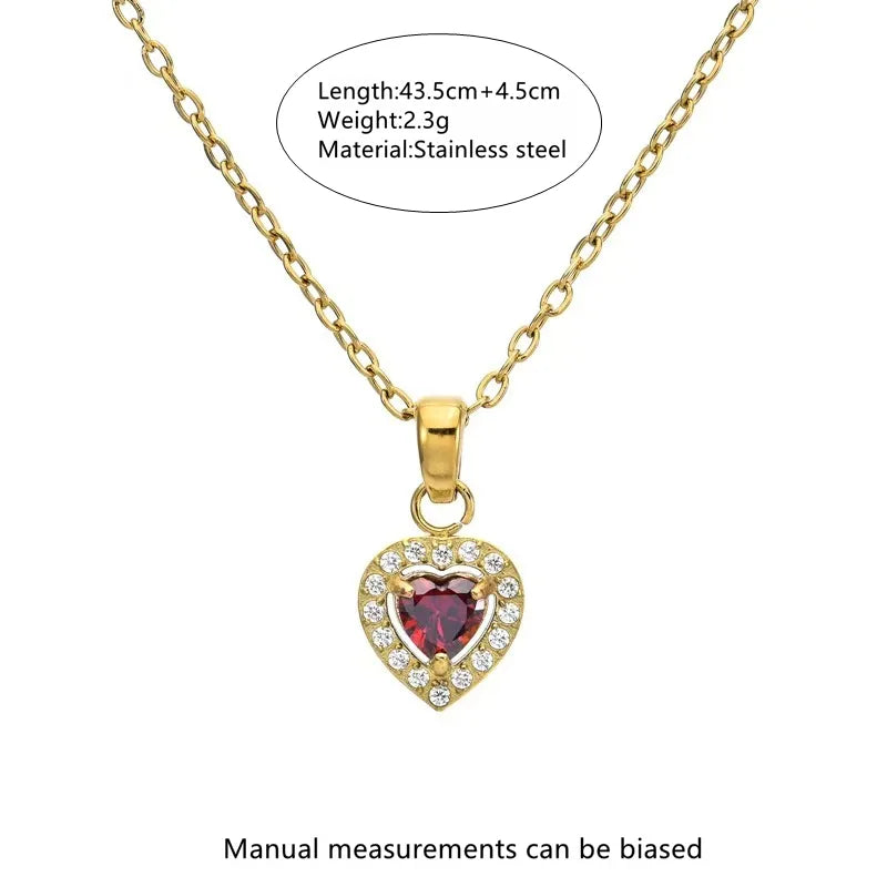 Fashionable Personalized Micro-Setting Heart-Shaped Pendant Necklace Gold Plated Stainless Steel Lobster Clasp For Men Women