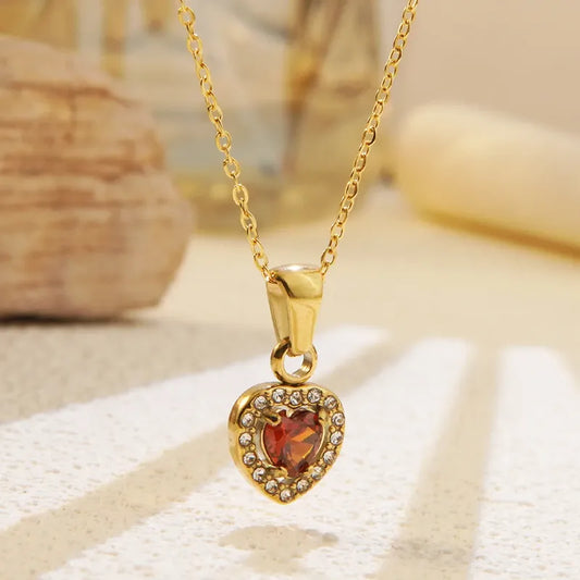 Fashionable Personalized Micro-Setting Heart-Shaped Pendant Necklace Gold Plated Stainless Steel Lobster Clasp For Men Women