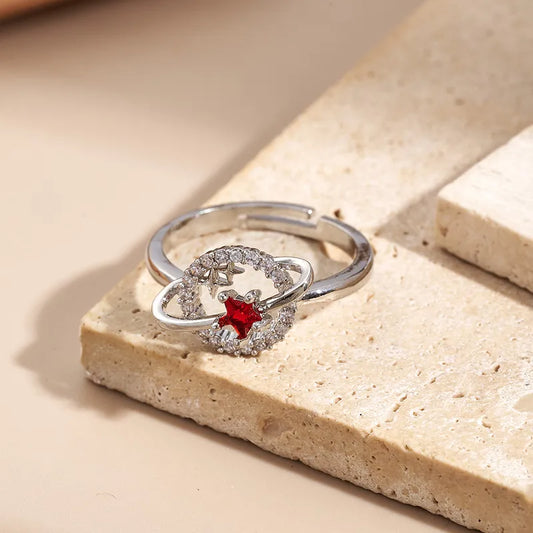 Fashionable Plated Zirconia Planet Ring Color Retention Handmade Polished Engraved Adjustable Size Copper