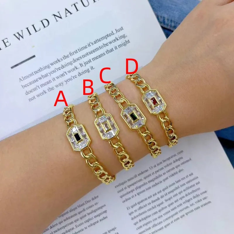 Fashionable Rectangular Electroplated Zirconia Micro-Paved Bracelet Color Retention Trendy Jewelry For Women Casual Party Wear