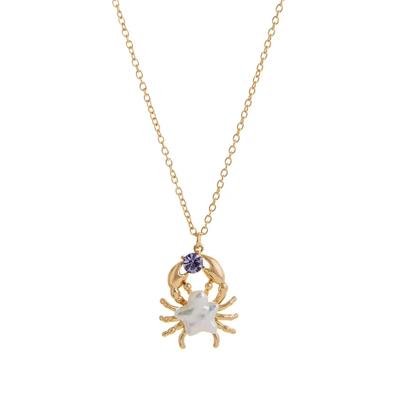 Fashionable Retro Ocean Series Crab Pendant Necklace Gold Plated 18K Cute Animal Themed Jewelry Casual Beach Style For Women