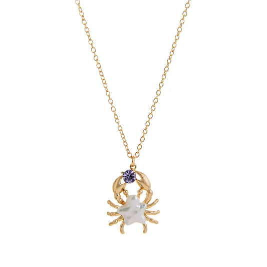 Fashionable Retro Ocean Series Crab Pendant Necklace Gold Plated 18K Cute Animal Themed Jewelry Casual Beach Style For Women