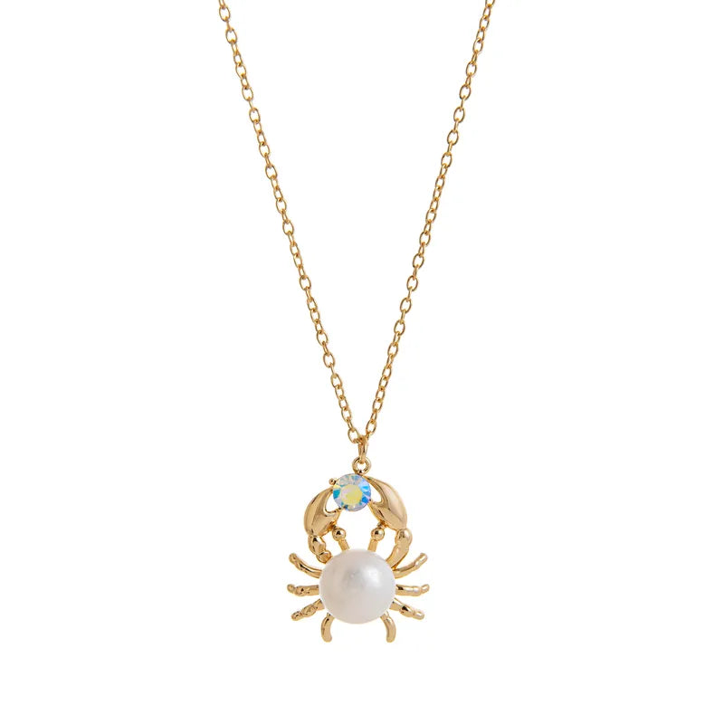 Fashionable Retro Ocean Series Crab Pendant Necklace Gold Plated 18K Cute Animal Themed Jewelry Casual Beach Style For Women