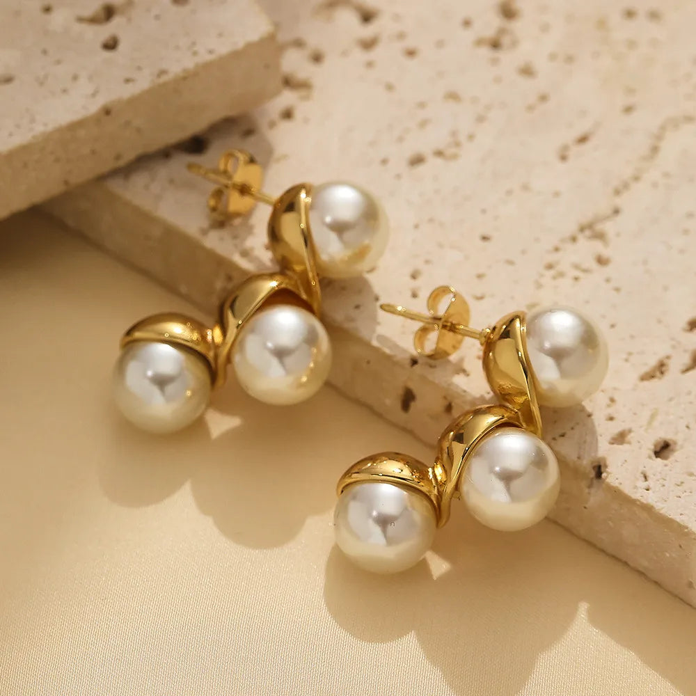 Fashionable Romantic C-Shaped Plastic Beads Earrings Pair For Ladies To Wear On Weekends Or Casual Occasions Elegant Cute Sweet Simple Style