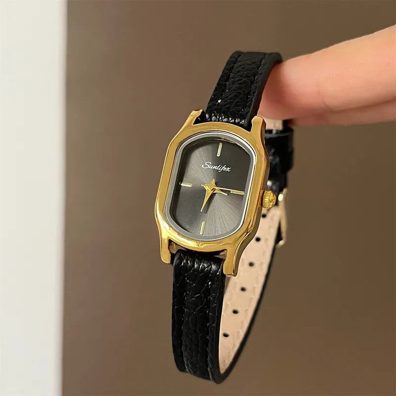 Fashionable Round Corner Rectangle Small Dial Quartz Wristwatch For Women Student Watch Trendy Hot Selling New Model Leather Band