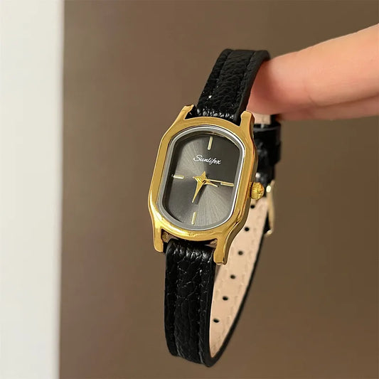 Fashionable Round Corner Rectangle Small Dial Quartz Wristwatch For Women Student Watch Trendy Hot Selling New Model Leather Band