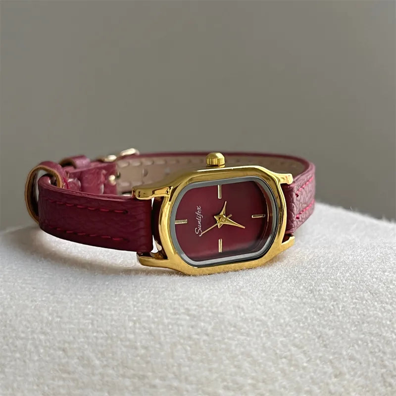 Fashionable Round Corner Rectangle Small Dial Quartz Wristwatch For Women Student Watch Trendy Hot Selling New Model Leather Band