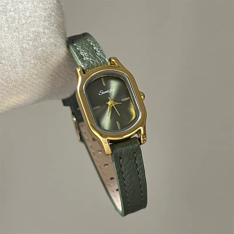 Fashionable Round Corner Rectangle Small Dial Quartz Wristwatch For Women Student Watch Trendy Hot Selling New Model Leather Band