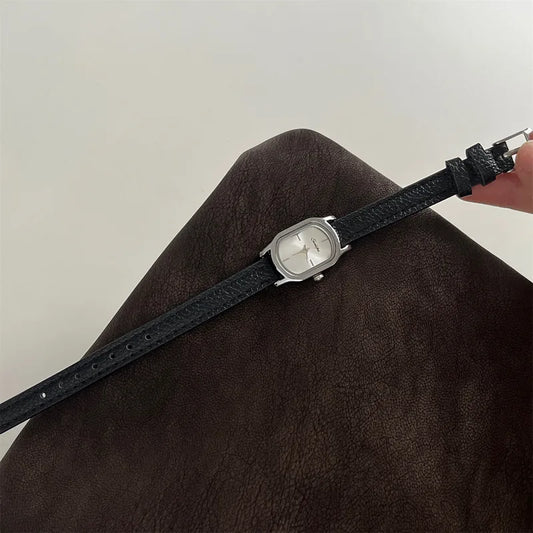 Fashionable Round Corner Rectangle Small Dial Quartz Wristwatch For Women Student Watch Trendy Hot Selling New Model Leather Band