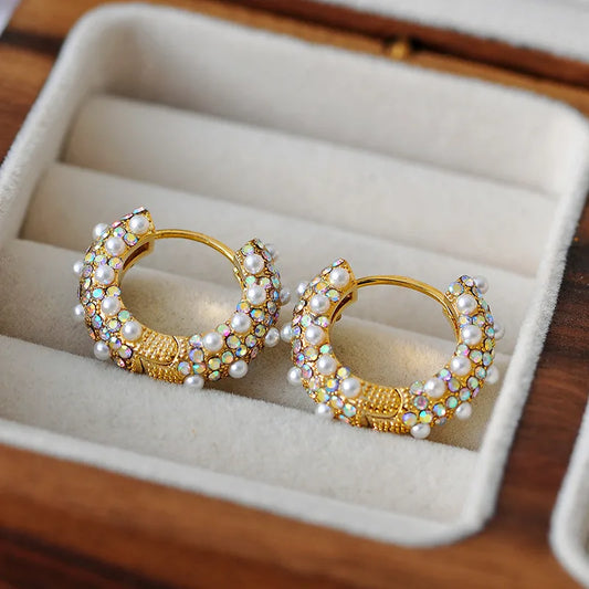 Fashionable Round Pearl Earring Studs Circle Design Luxury Women's Jewelry Earrings Copper Alloy Geometric Pattern 925 Silver