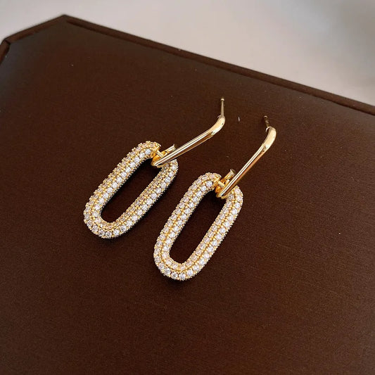 Fashionable Silver Needle French Simple Zircon Square Pendant Earrings Luxury Sensation Fashion Design Unique Ear Jewelry