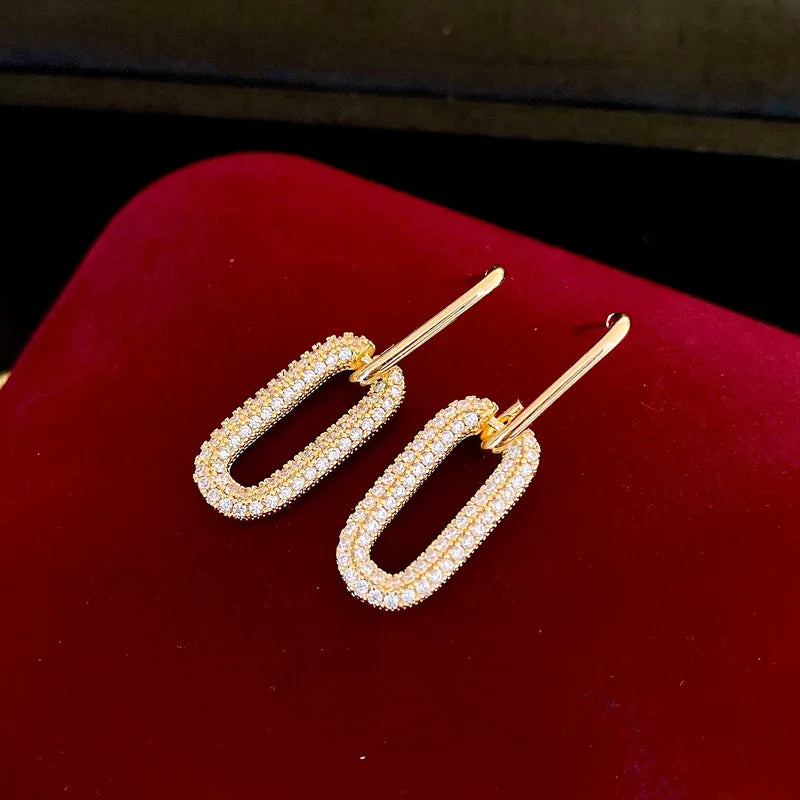 Fashionable Silver Needle French Simple Zircon Square Pendant Earrings Luxury Sensation Fashion Design Unique Ear Jewelry