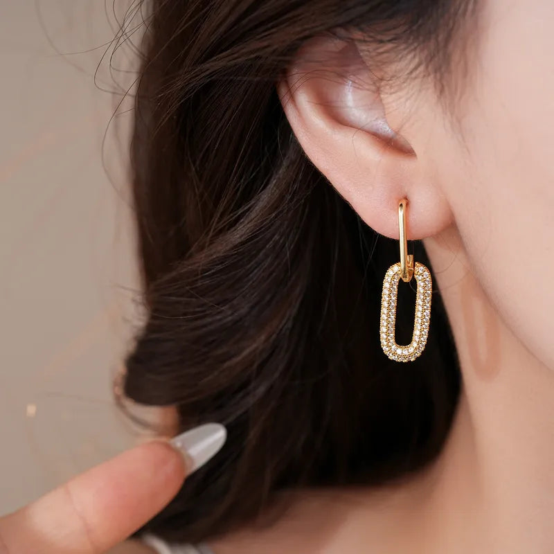 Fashionable Silver Needle French Simple Zircon Square Pendant Earrings Luxury Sensation Fashion Design Unique Ear Jewelry