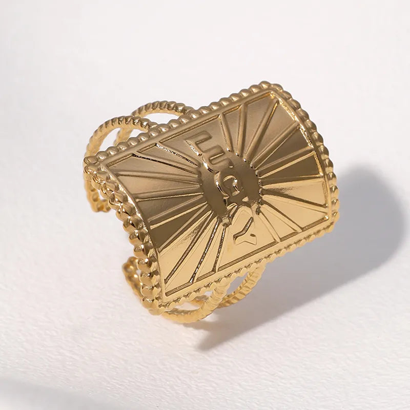 Fashionable Stainless Steel Titanium Ring For Women Non-Fading Open Adjustable Geometric Pattern Casual Holiday Jewelry