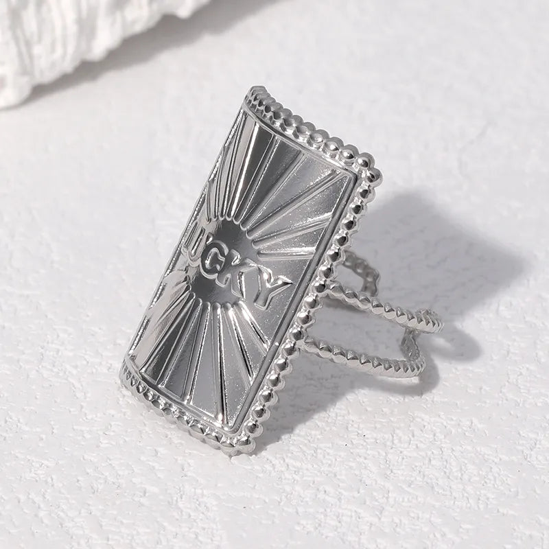 Fashionable Stainless Steel Titanium Ring For Women Non-Fading Open Adjustable Geometric Pattern Casual Holiday Jewelry