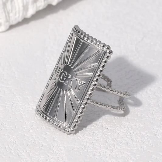 Fashionable Stainless Steel Titanium Ring For Women Non-Fading Open Adjustable Geometric Pattern Casual Holiday Jewelry