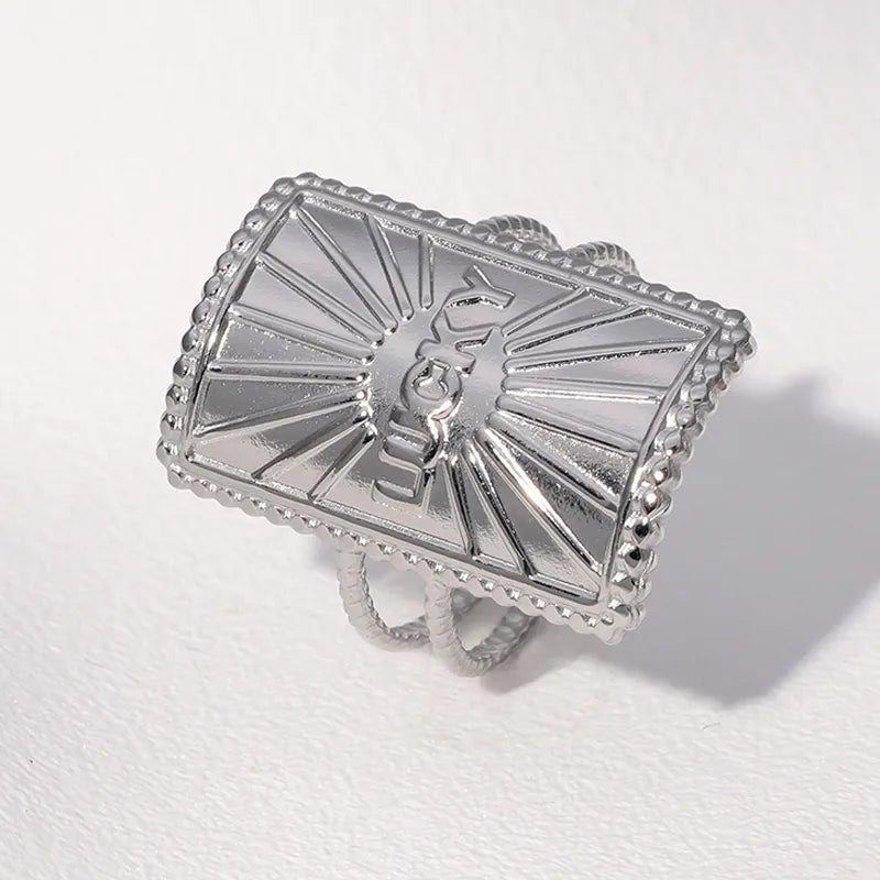 Fashionable Stainless Steel Titanium Ring For Women Non-Fading Open Adjustable Geometric Pattern Casual Holiday Jewelry