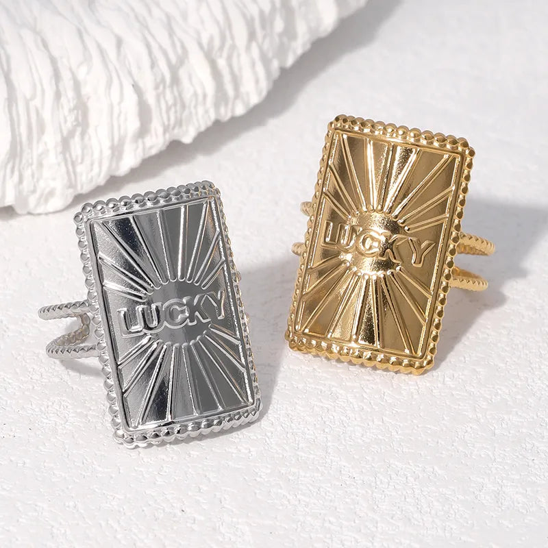 Fashionable Stainless Steel Titanium Ring For Women Non-Fading Open Adjustable Geometric Pattern Casual Holiday Jewelry