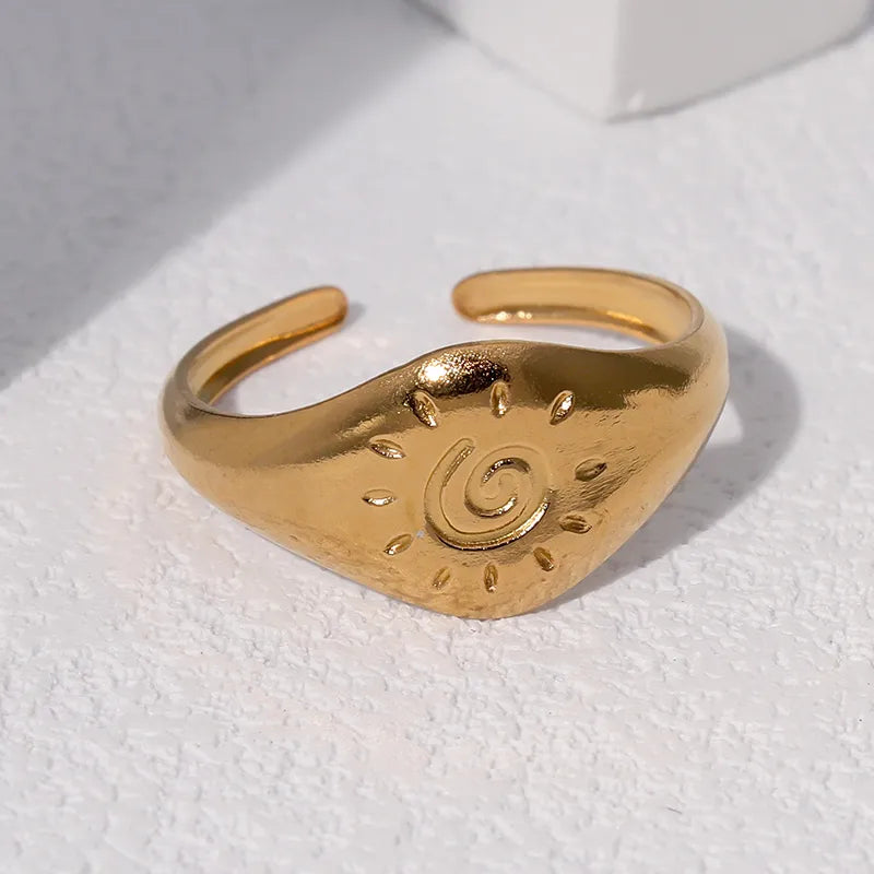 Fashionable Stainless Steel Titanium Ring Women's Sun Symbol Gold Color Ins Style Retro Luxury Open Hand Ring For Casual Holiday Daily Use