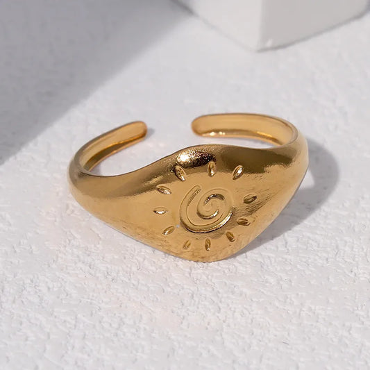 Fashionable Stainless Steel Titanium Ring Women's Sun Symbol Gold Color Ins Style Retro Luxury Open Hand Ring For Casual Holiday Daily Use