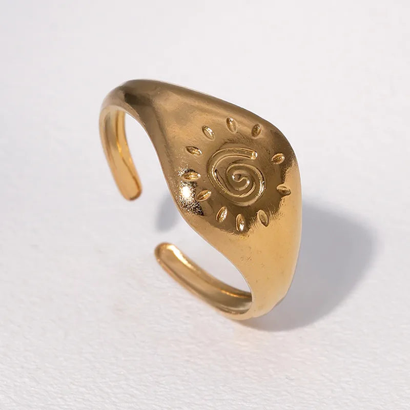 Fashionable Stainless Steel Titanium Ring Women's Sun Symbol Gold Color Ins Style Retro Luxury Open Hand Ring For Casual Holiday Daily Use