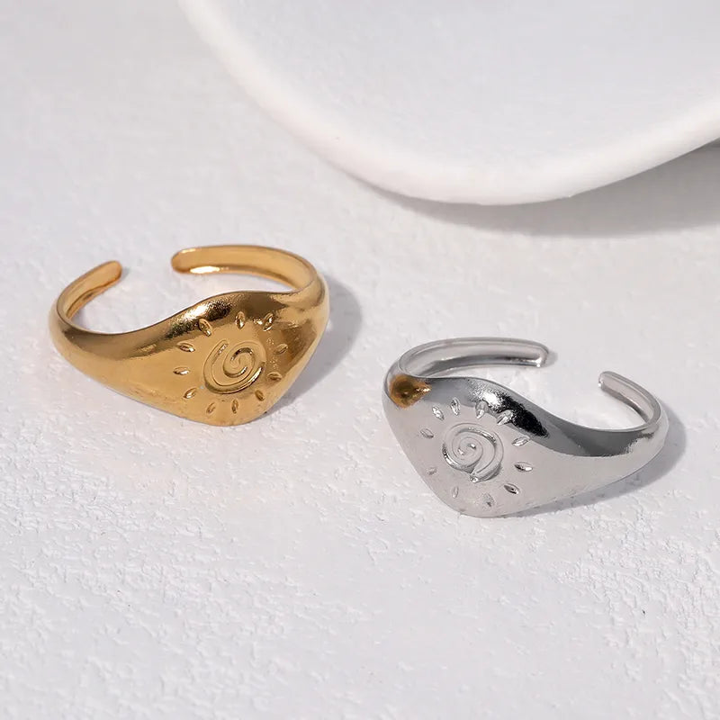 Fashionable Stainless Steel Titanium Ring Women's Sun Symbol Gold Color Ins Style Retro Luxury Open Hand Ring For Casual Holiday Daily Use