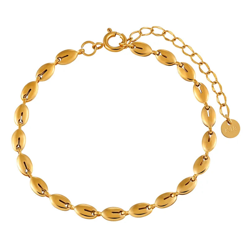 Fashionable Titanium Steel Bean Shaped Coated Bracelet For Women Geometric Pattern Business Occasion Ins Style Gold Ring Buckle Hand Jewelry