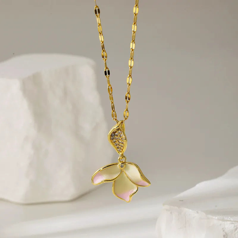 Fashionable Titanium Steel Flower Zircon Necklace Women's Simple Design Elegant Dainty Lockbone Chain Jewelry Accessory