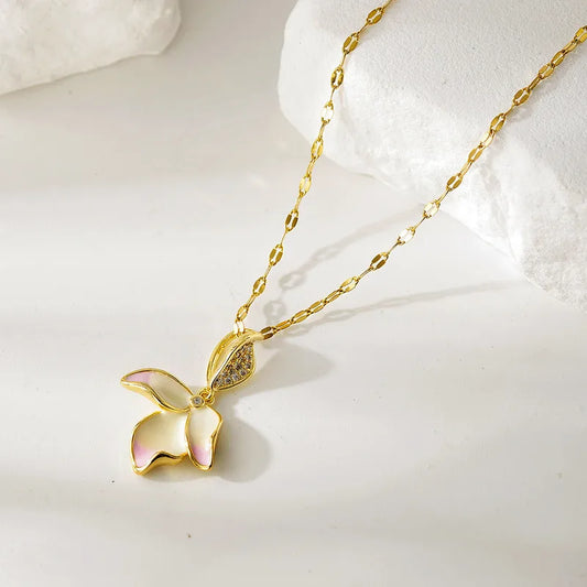 Fashionable Titanium Steel Flower Zircon Necklace Women's Simple Design Elegant Dainty Lockbone Chain Jewelry Accessory