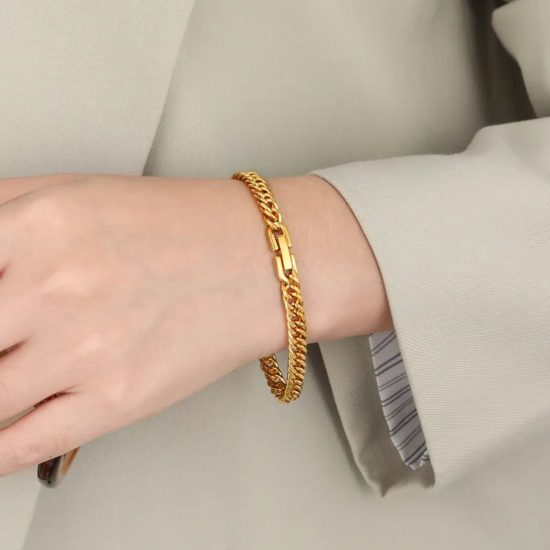 Fashionable Unique Titanium Steel Cuban Link Bracelet Round Polished Jewelry Buckle Punk Personality High-End Feelings Hand Jewelry