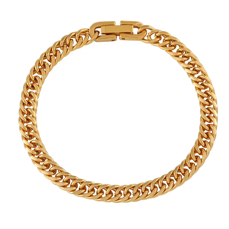 Fashionable Unique Titanium Steel Cuban Link Bracelet Round Polished Jewelry Buckle Punk Personality High-End Feelings Hand Jewelry