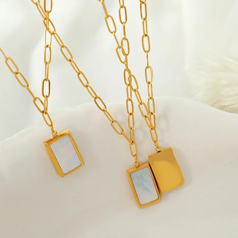 Fashionable Versatile Titanium Steel Necklace French Style Square Poster Lockbone Chain Geometric Pattern Luxury Women's Jewelry