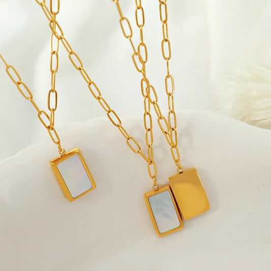 Fashionable Versatile Titanium Steel Necklace French Style Square Poster Lockbone Chain Geometric Pattern Luxury Women's Jewelry