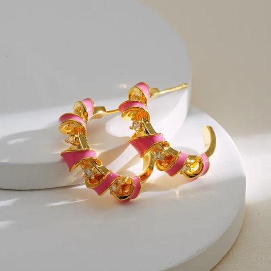 Fashionable Women's Earrings Elegant Atmosphere Copper Plated Real Gold Wrapped Zirconia Stones Versatile For Office And Date