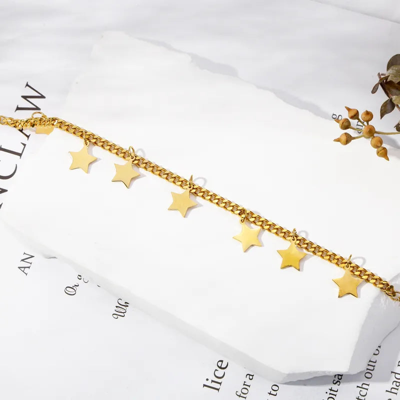 Five-Pointed Star Pendant Tassel Necklace Women's Simple Versatile Personality Stainless Steel Bracelet Ankle Chain Star Jewelry