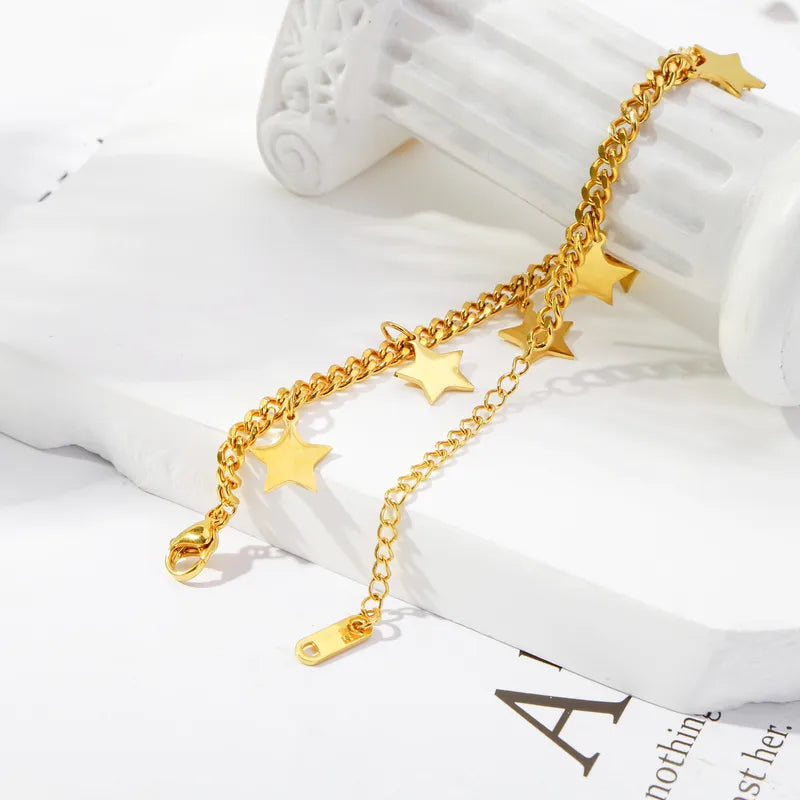 Five-Pointed Star Pendant Tassel Necklace Women's Simple Versatile Personality Stainless Steel Bracelet Ankle Chain Star Jewelry