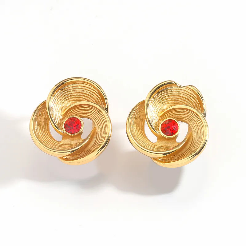 Flower Petal Zircon Inlaid Earrings Studs For Women 304 Stainless Steel 18K Gold Plated Vacuum Electroplating Waterproof Non-Fading Casual Ladies Earrings