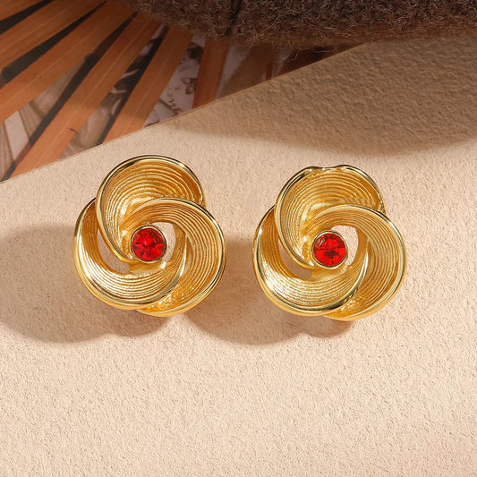 Flower Petal Zircon Inlaid Earrings Studs For Women 304 Stainless Steel 18K Gold Plated Vacuum Electroplating Waterproof Non-Fading Casual Ladies Earrings