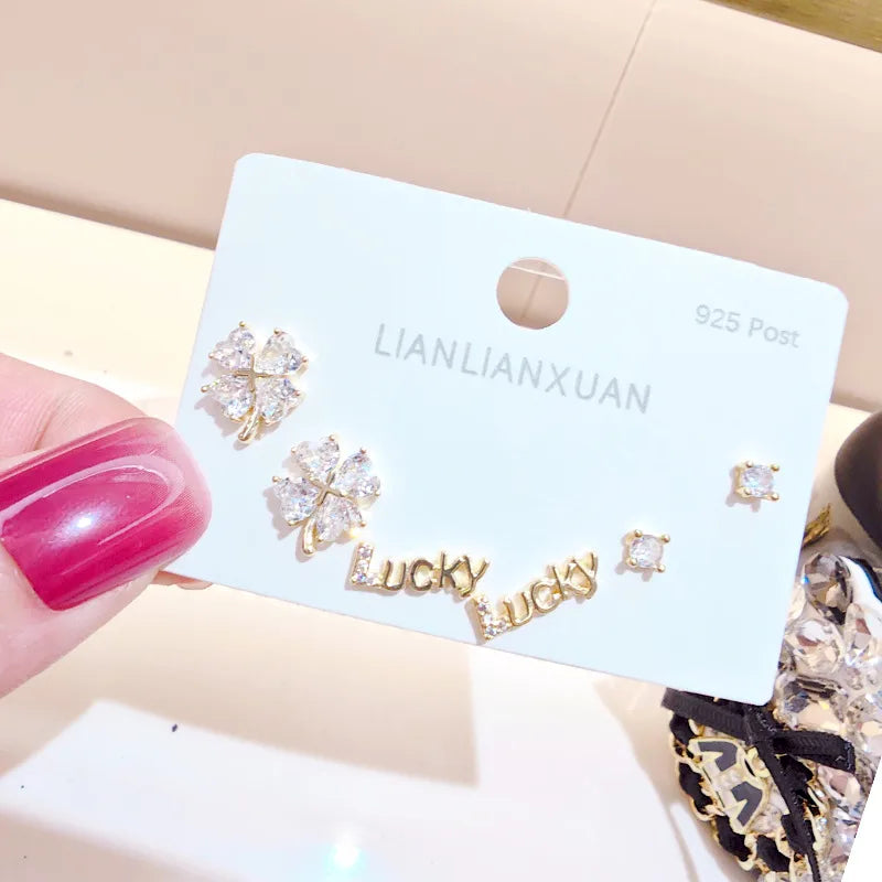 Four-leaf Clover Diamond Inlaid Earrings 925 Sterling Silver 925 Simple Women's Jewelry Elegant