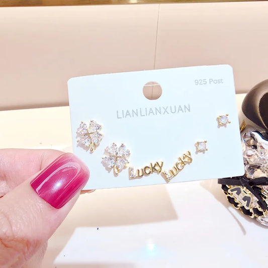 Four-leaf Clover Diamond Inlaid Earrings 925 Sterling Silver 925 Simple Women's Jewelry Elegant