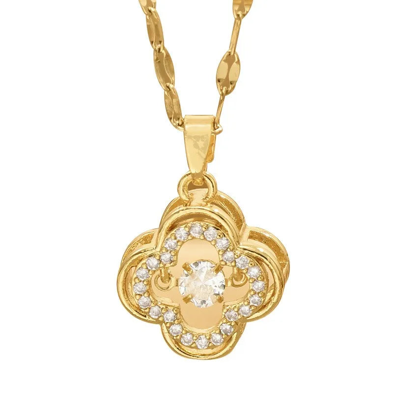 Four-leaf Clover Necklace For Women, Light Luxury High-end Snake Bone Chain, Niche Style, Internet Celebrity Hot Item, Versatile Copper Clavicle Chain, 316 Stainless Steel