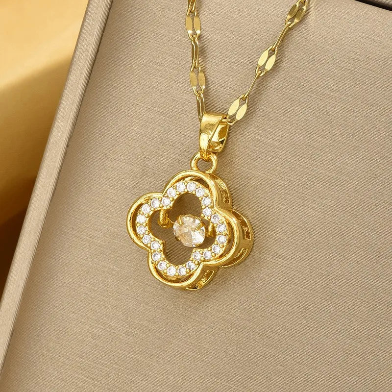 Four-leaf Clover Necklace For Women, Light Luxury High-end Snake Bone Chain, Niche Style, Internet Celebrity Hot Item, Versatile Copper Clavicle Chain, 316 Stainless Steel