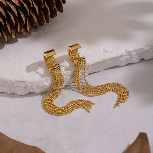 French Retro Small Gold Bead Tassel Earrings Versatile 304 Stainless Steel Vacuum Electroplating (Furnace) 18K Real Gold Plated Small Stall Goods For Women