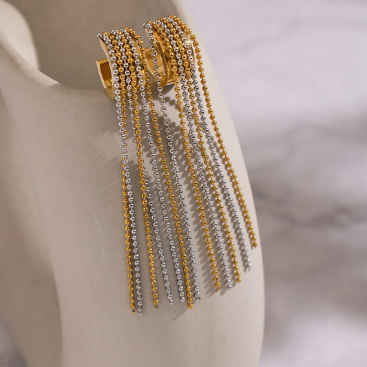 French Retro Small Gold Bead Tassel Earrings Versatile 304 Stainless Steel Vacuum Electroplating (Furnace) 18K Real Gold Plated Small Stall Goods For Women